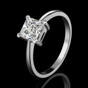 Beautifull simple square stone princess cut cz diamond sterling silver 925 engagement ring