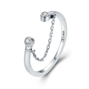 Open Chain Link Design Zircon Sterling Silver 925 Ring