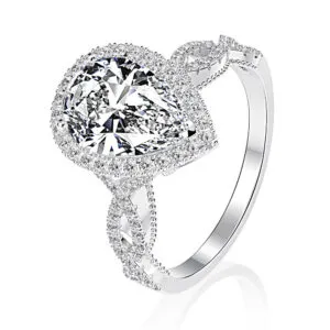 925 sterling silver trendy pave drop shape diamond ring