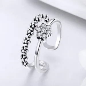 925 Sterling Silver Double Circle Cubic Zirconia Heart Rings