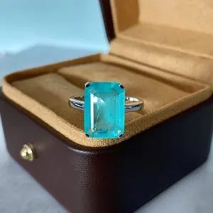 Minimalist design 18K gold plated 925 sterling silver 10*14mm paraiba blue stone solitaire ring