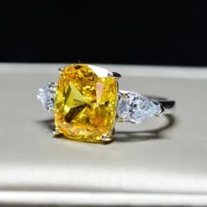 925 sterling silver white gold plated engagement yellow stone zircon ring