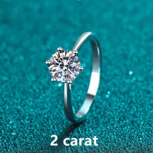 Classic 6 Claws Silver 925 2 Carat Brilliant Cut Diamond D Color Moissanite Ring