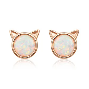 925 Sterling Silver Opal Cat Shape Earrings