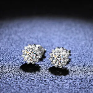 Excellent Moissanite Snowflake 925 Sterling Silver Perfect 0.5ct total 1ct Stone Stud Earrings