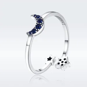Star moon design ring sterling silver blue zircon ring jewelry