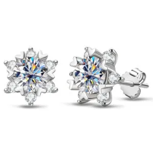 925 Sterling Silver 0.8 Carat Moissanite Diamond Ear Stud Sunflower Round