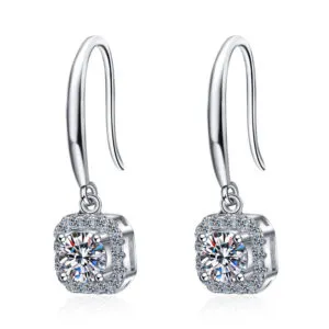 1 Carat Brilliant Cut Diamond D Color Moissanite Cushion Shape Drop Earrings