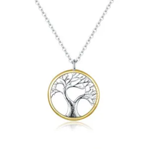 14k gold filled circle tree design sterling silver S925 pendant necklace