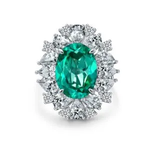 925 Sterling Silver Luxury Jewelry Latest Design Radiant Oval Cut 12*16mm Paraiba Green Synthetic Gem Stones Ring