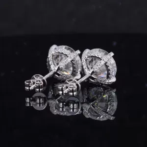 Starsgem high quality round cut 4 prong moissanite stone 925 Sterling silver stud diamond earrings