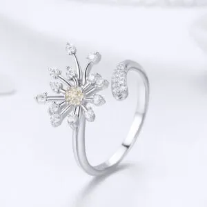 Opening Adjustable 925 Sterling Silver Flower Diamond Ring
