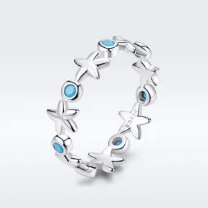S925 silver jewelry hot selling platinum plating starfish style ring for girls kids