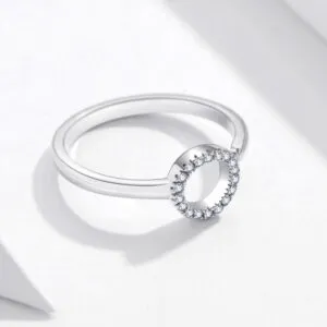 Fashion 925 silver hollow Round Diamond Circle Wedding ring for women Adjustable Open Rings