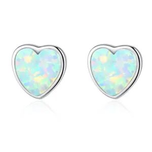 New 925 Sterling Silver Heart Shaped Opal Earrings