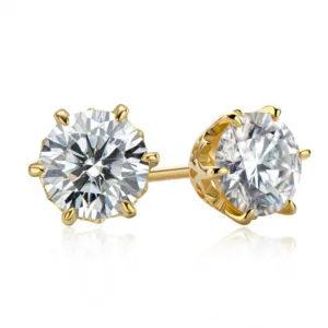 Yellow Gold 1 Carat Moissanite Diamond Stud Earrings 925 Sterling Silver