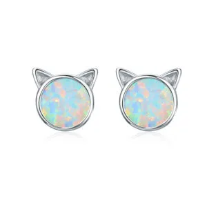 Opal Rose Gold Plated Cat Shape Earrings 925 Sterling Silver