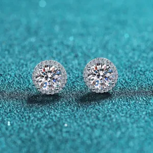 1 Carat Round Brilliant Cut Diamond Test Past Good Moissanite Stud Earrings