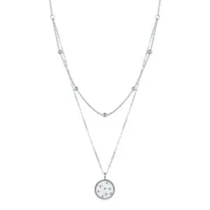 Circle Pendant Double Chain Design Jewelry 925 Sterling Silver Necklace