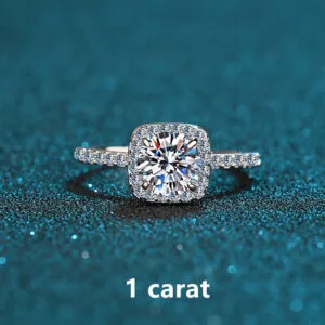 1 carat D Color Moissanite Platinum Plated Square Ring Sparkling Gemstone