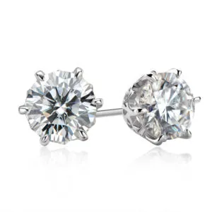 Round cut 4 prong Moissanite stone stud 925 Sterling Silver diamond earrings
