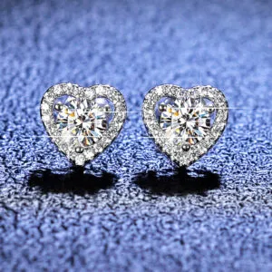 Brilliant Cut Diamond 1 Carat D Color Heart Moissanite Stud Earrings