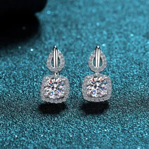 Total 1.6 Carat Excellent Cut Diamond Quality Moissanite Square Arrow Drop Earrings