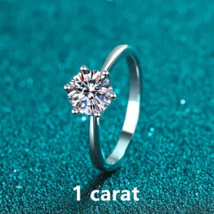 Classic 6 Claws Silver 925 1 Carat Brilliant Cut Diamond D Color Moissanite Ring