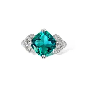 High quality Jewelry 4 carat 10*10mm green high carbon zirconia 925 silver anniversary-party ring