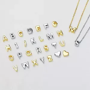 S925 Silver Rhodium 18K Gold Plated A-Z 26 Words Alphabet Pendants for Necklace